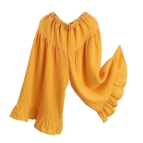 Image of HOOLCHEAN Baby and Little Girls Soft Cotton Gauze Wide Leg Ruffled Pants