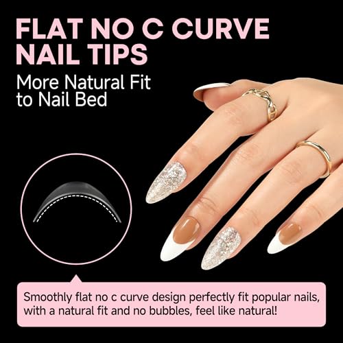 Image of UNA GELLA Almond Shape Nail Tips Half Cover 216pcs Medium Almond Gel Nail Tips Pre-buff Matte Soft Gel Acrylic Press On Nails Easier Nail Extentions Art Salon 12 Sizes