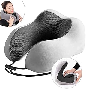 Hpyone ネックピロー u字型 旅行枕 低反発マクラ 旅行グッズ 多用途 頚椎症 肩こり 首こり解消 快適 肌触り 二層カバー 収納ポーチ付き 折りたたみ 通気性 伸縮性 柔らかく グレー