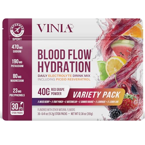 VINIA Resveratrol Electrolyte Hydration Powder Mix | Boost Blood Flow & Circulation | Sea Salt Coconut Water Potassium Magnesium Informed Sport Certified