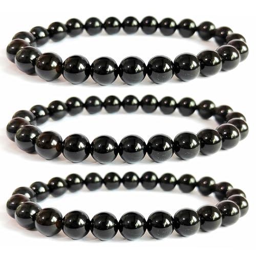 Black Tourmaline Bracelets Sets For Men Protection Bracelets For Women Chakra Feng Shui Stretchy Obsidian Agates 8mm Beaded Bracelets Lucky Handmade Bracelets(Tourmaline 3pcs)
