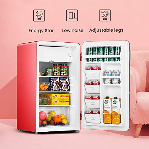 COMFEE’ CRR33S3ARD Mini Fridge,3.3 Cubic Feet Solo Series Retro