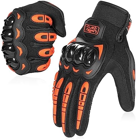 COFIT Motorcycle Gloves Breathable, Touchscreen Motorbike Gloves Anti-Slip with Good Grip Hard Knuckles Protection for Men Women Motocross, BMX ATV MTB Cycling, Road Racing - Orange L