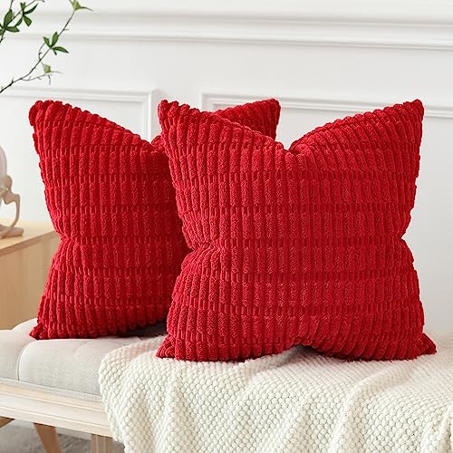 JOTOM Set of 2 Corduroy Soft Striped Cushion Covers 45x45 cm Decorative Throw Pillow Covers Square Cushion Case Home Boho Decor Pillow Cases for Couch Sofa Bedroom 18x18 Inch (Red) - Image 4