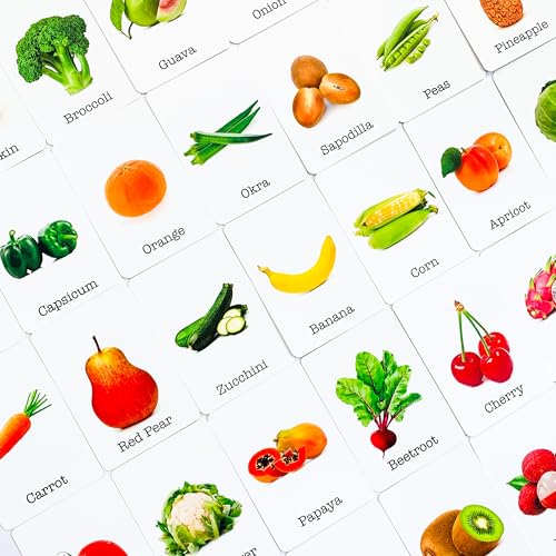 Image of Fruits & Vegetables | 36 Laminated Anti-Glare Flash Cards | Montessori Inspired Fun & Easy to Learn Toys for Kids