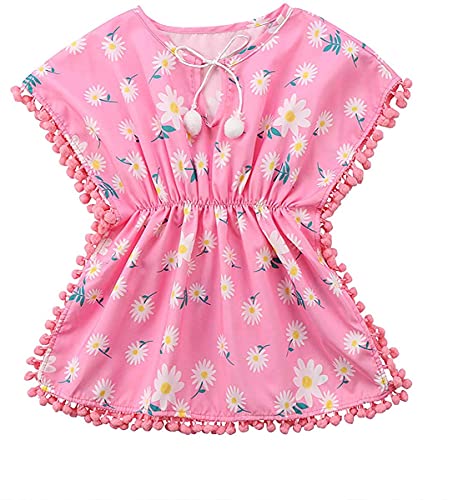 JLKGICF Cover-Up Swimsuit for Girls, Tassle Bathing Suit Beach Sundress, Summer Poncho Rash Guards for Toddler (Pink,3-4T)