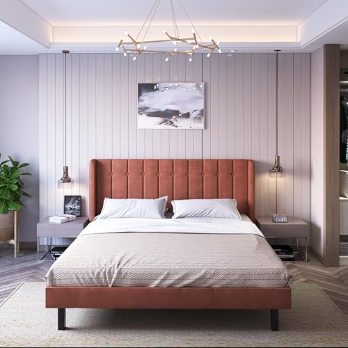 Image of Wooden Modern Upholstered Queen Size Bed for Bedroom | Wooden Double Bed Without Storage | Platform Cot Upholstered Bed with Upholstery Fabric | Engineered Wood | 6.5 x 5 Ft | Brown