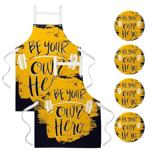 Lot de 2 tabliers de cuisine jaune Be Your Own Hero pour pâtisserie et restaurant