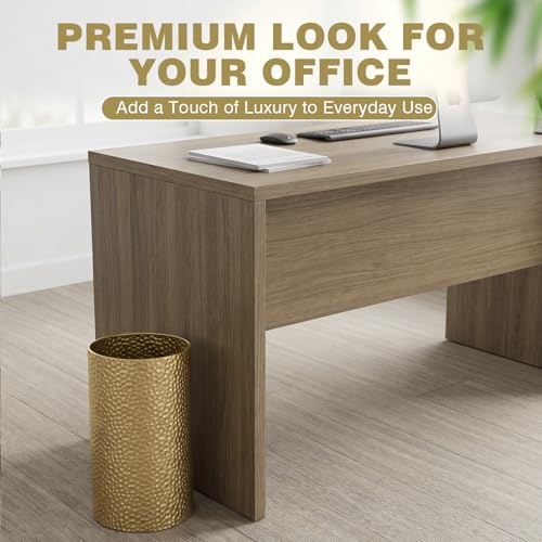 Image of Maxdot 12.01 x 6.89 Inches Gold Trash Can for Bathroom Small Metal Waste Basket, Hammered Garbage Can with Brass Finish, Decorative for Bedroom, Office, Kitchen(Cylinder)