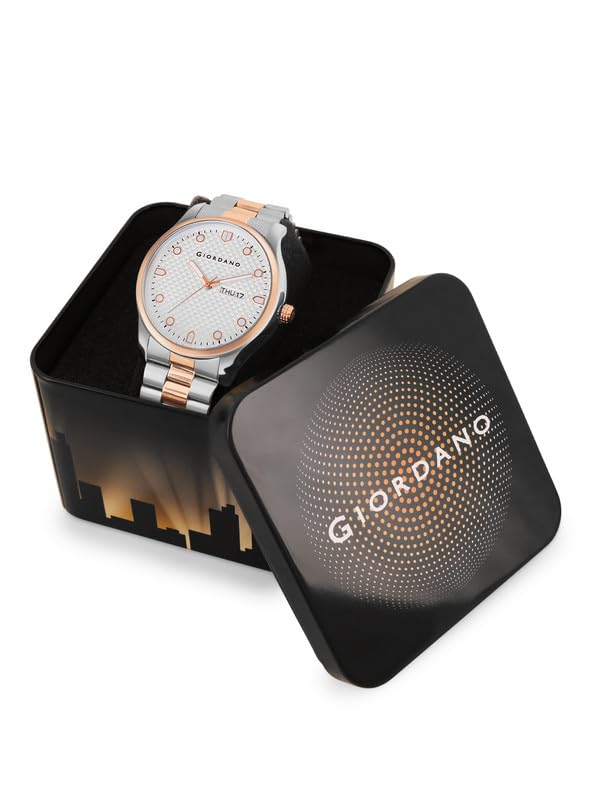 Image of Giordano Analog Watch for Men with Two-Tone Stainless Steel Strap & Textured Dial, Day-Date Display, Elegant Casual Style