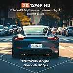 Dash Cam 1296P Front Dashcam, V300 WiFi Dash Camera for Cars with App, Night Vision, Mini Hidden Single Car Camera, Loop Recording, 24H Parking Mode, Support 256GB Max, Black - Image 3