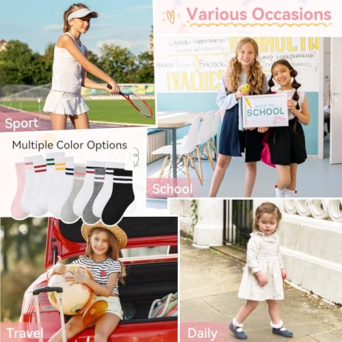 American Trends Kids Athletic Boys Girls Crew Socks Toddler Striped Socks School Uniform Socks 4 Pairs 4-12 Years3