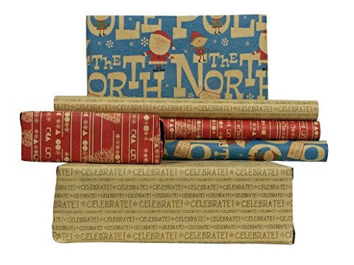 Printed Christmas Kraft Wrapping Paper (18 inches x 15 feet)