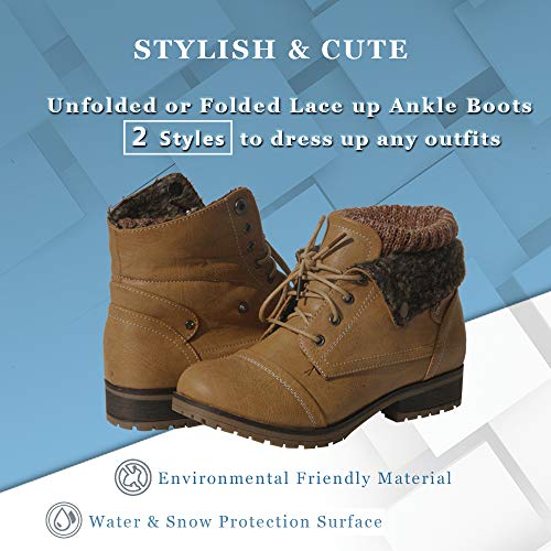 Women’s Knitted Cuff Ankle Booties Lace up Combat Boots Folded Collar Stylish Snow Boots Hiking Shoes2