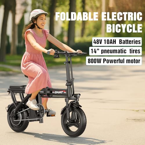 GWEIT Electric Bike for Adults Teens, 800/1200W Peak Folding Ebike, 22/25MPH & 30/45 Miles Range, 14" Commuting Ebike with Dual Suspension & Dual Brake, 3-Speed Modes, Portable Electric Mini Bike - Image 6