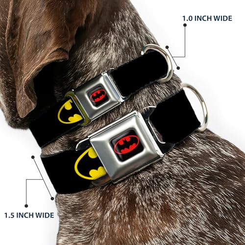 Buckle-Down Hundehalsband mit Schnalle, Batman-Schild, Schwarz/Gelb, 1.5' Wide - Fits 16-23' Neck - Medium, Mehrfarbig