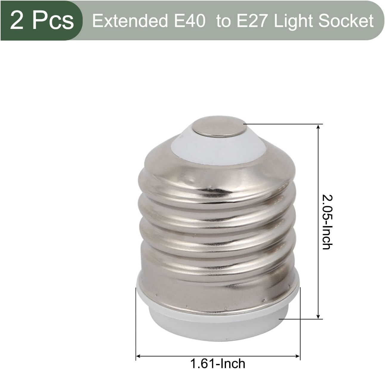 YOKIVE 2 Pcs E40 to E27 Light Socket Adapter Converter, Bulb Base Extension Holder Extend Change Direction, Great for Home Office (Silver Tone, 2-Inch)
