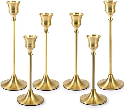 Candlestick Holders Taper Candle Holders - Gold Candlestick Holder Set of 6 Candle Stick Holders kit Classic Decorative Candle Stick for Christmas, Wedding, Party, Dinner Tables,Home Decor