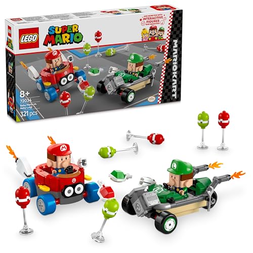 LEGO Mario Kart – Baby Mario vs. Baby Luigi, Nintendo Figuren zum Sammeln, 2 baubare Spielzeugflitzer, Geschenk für Jungen, Mädchen und Gamer ab 8 Jahren, Abenteuer Spielzeug 72034