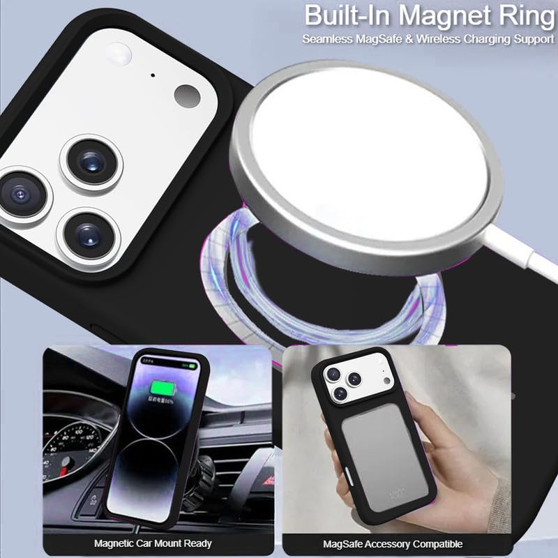 Image of LuxuryKase Silicone Magnetic Case for iPhone 17 Pro Max | Soft Microfiber Lining | MagSafe Support | Shockproof Protective Cover | Precise Cutouts | Slim Fit Design - Black