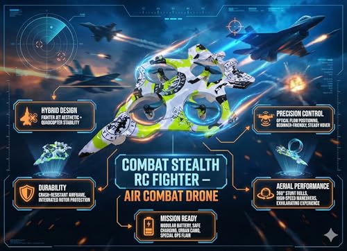 Image of RC Fighter Jet Remote Control Airplane for Kids & Adults | 2.4GHz RC Plane Drone Toy with LED Lights | 360 Flip, Stunt Roll, Easy to Fly Glider Plane Aeroplane Toys for Boys