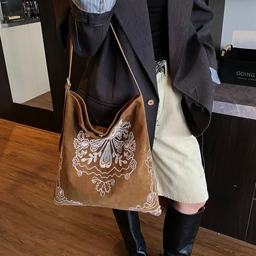 Sac à main tendance grand volume pour usage quotidien en daim marron - 3