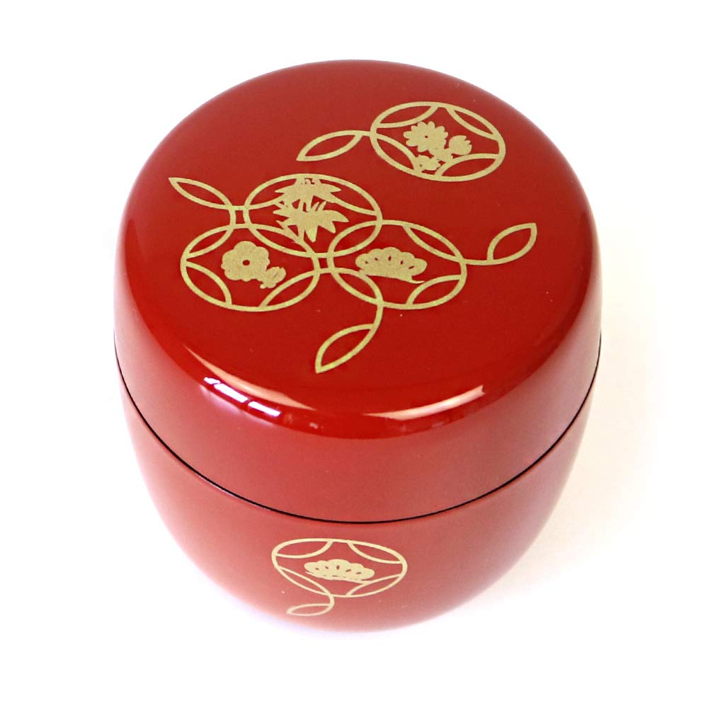 棗/なつめ 茶器/茶入 有線七宝花文 真鍮製 赤系 高さ約7.3cm 茶道 