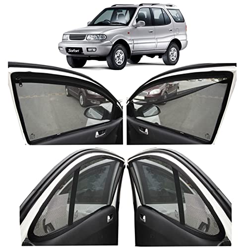 Image of Autofact Magnetic Car Sunshades Compatible with Tata Safari (Set of 4) - Easy Installation, UV Protection, Keeps Car Cool (Front 2 with Zippers for Easy Access, Rear 2 Without Zippers)