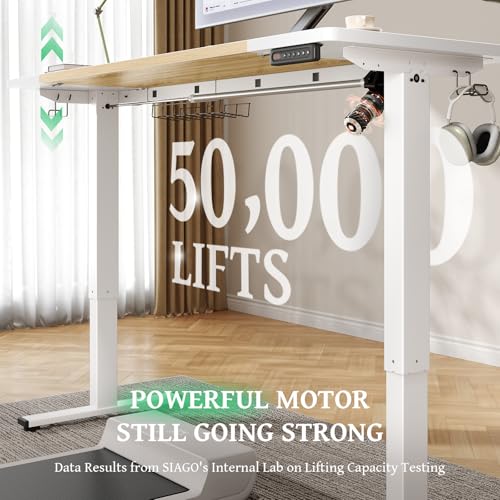 Image of SIAGO Electric Standing Desk Adjustable - 48 x 24 Inch Sit Stand up Desk with 0.8 Inch Thick Tabletop - Adjustable Height Table with 3 Memory Preset, Cable Management for Home Office