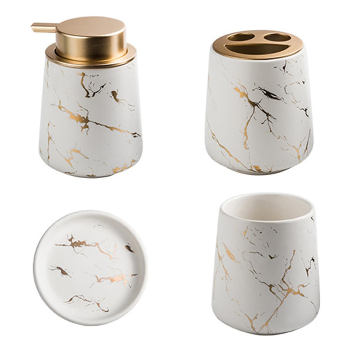Juego de Recipiente de Cerámica para Baño Soporte para Cepillo de Dientes, Taza de Lavado y Jabonera, Set Multiusos y Elegante para Accesorios de Baño