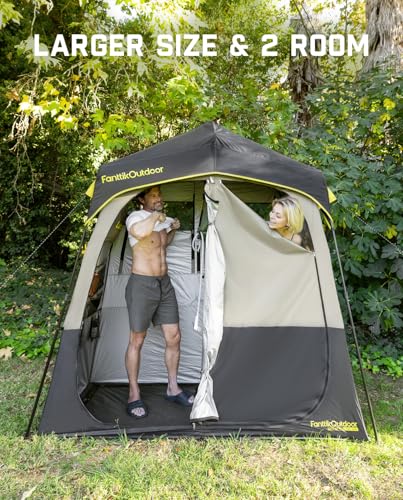 Image of FanttikOutdoor Zeta A2 Pro Shower Tent 2 Rooms, Portable Privacy Shelter for Shower & Dressing, Instant Setup in 60 Seconds with Rainfly & Windproof, Ideal for Camping & Hiking, Fishing, Beach