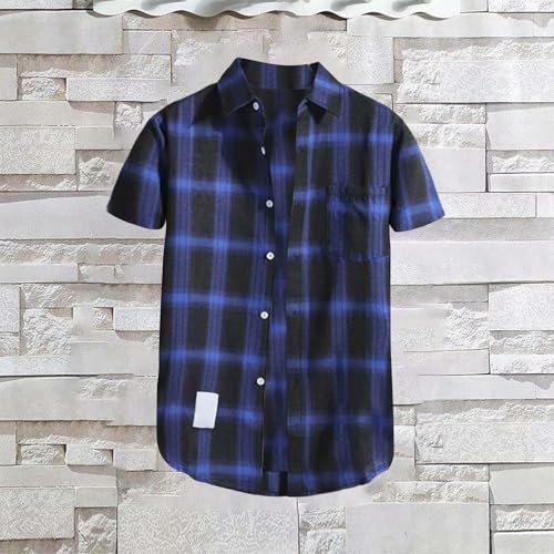 Casual Shirts for Men Plaid Lapel Button Down Short Sleeve Tops 2025 Summer Lightweight Baggy Work Blouse with Pocket2