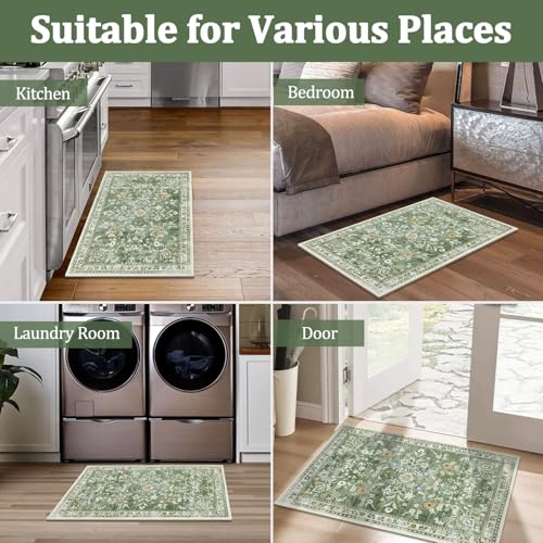 Tapete corredor floral lavable 2x3 verde miniatura 7
