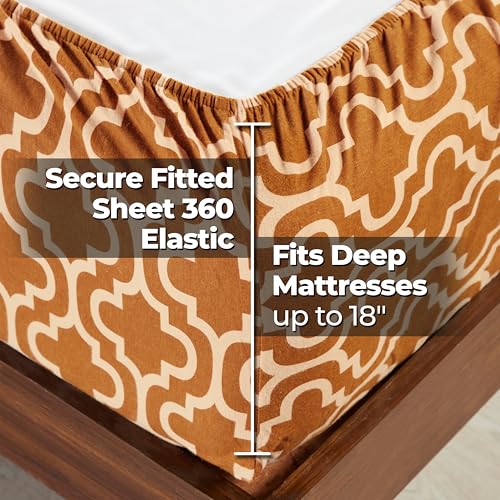 Parure de lit flanelle coton brossé, draps géométriques modernes et drap-housse grand bonnet