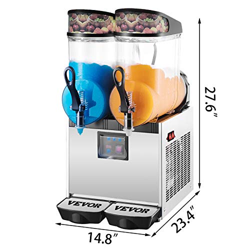 VEVOR Kommerziell Slusheis Maschine, 2 x 12 L Slusheis Eismaschine 900 W, Slushie Maschine 595 x 365 x 700 mm Edelstahl… – Bild 3