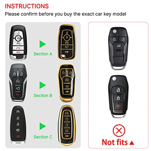 Key Fob Cover For Ford With Bling Keychain, Key Case Compatible With Explorer Mustang Edge Fusion Escape Maverick F-150 F-250 F-350 Bronco Expedition Accessories #TOP1