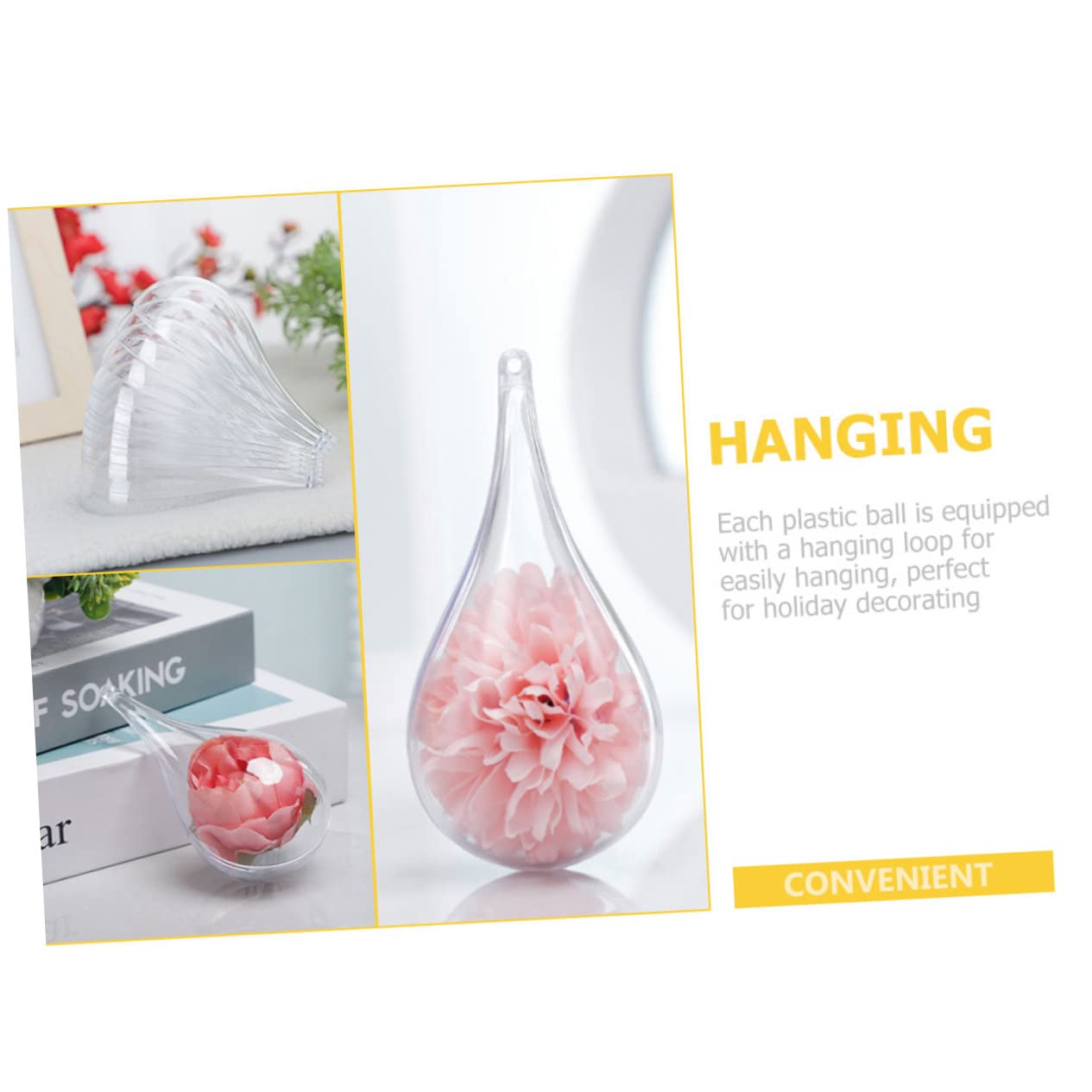 Zerodeko 24 Piezas Bola de caída Hueca Colgante de árbol de Navidad Adornos de plastico Transparente Bolas navideñas Christmas Decorations Ornamento Decoraciones de Boda Decoración de Boda