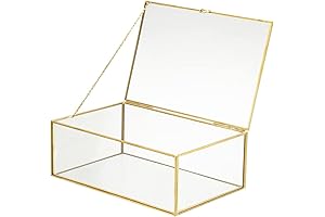 Upgraded Large Memory Box, 10.8 inches Gold Glass Jewelry Keepsake Box with Hinged Lid