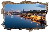 Stadt Bremen Skyline Abends Wandtattoo Wandsticker Wandaufkleber D0500 Größe 40 cm x 60 cm