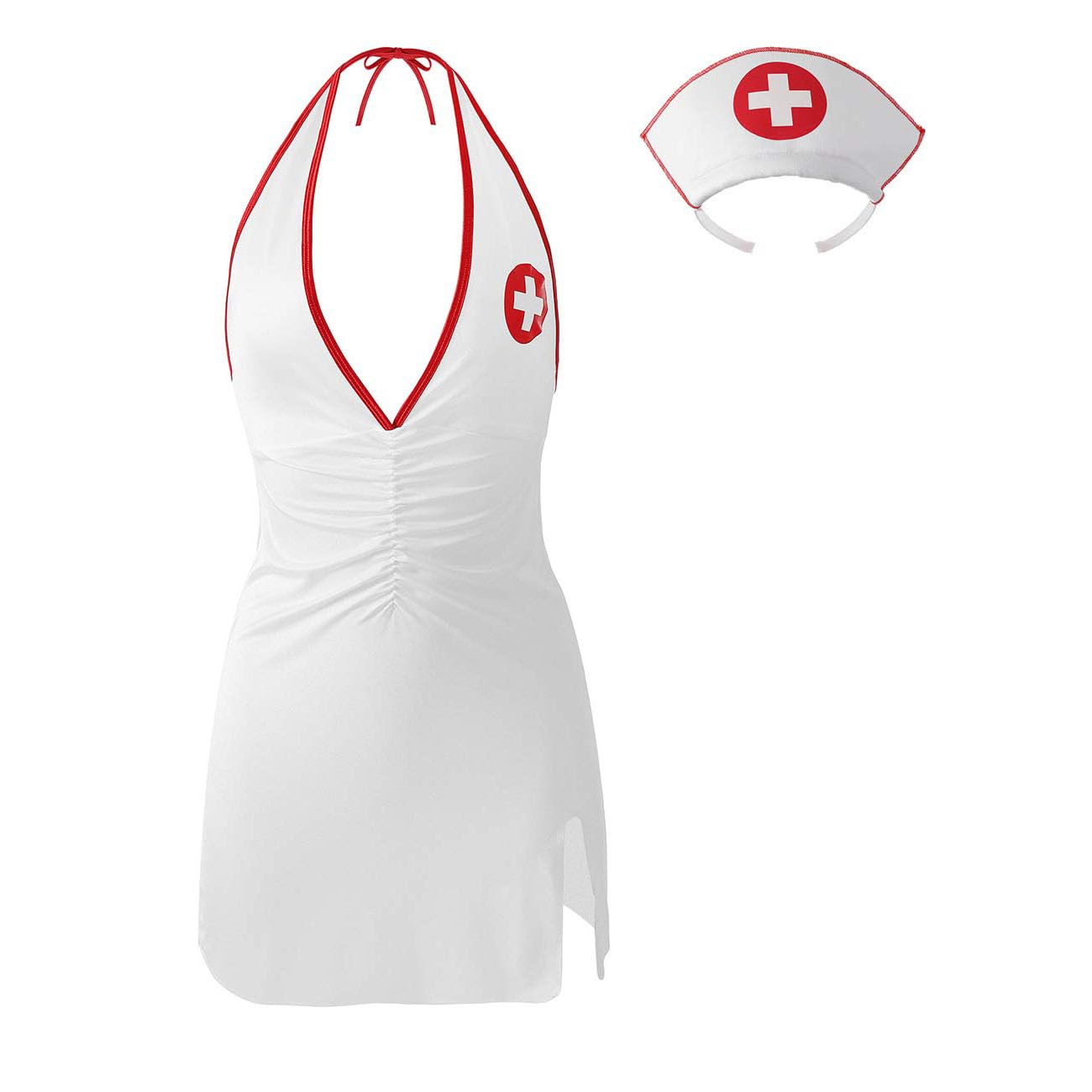 muquam Women's Nurse Roleplay Babydoll Costume with Head Band-picture-16