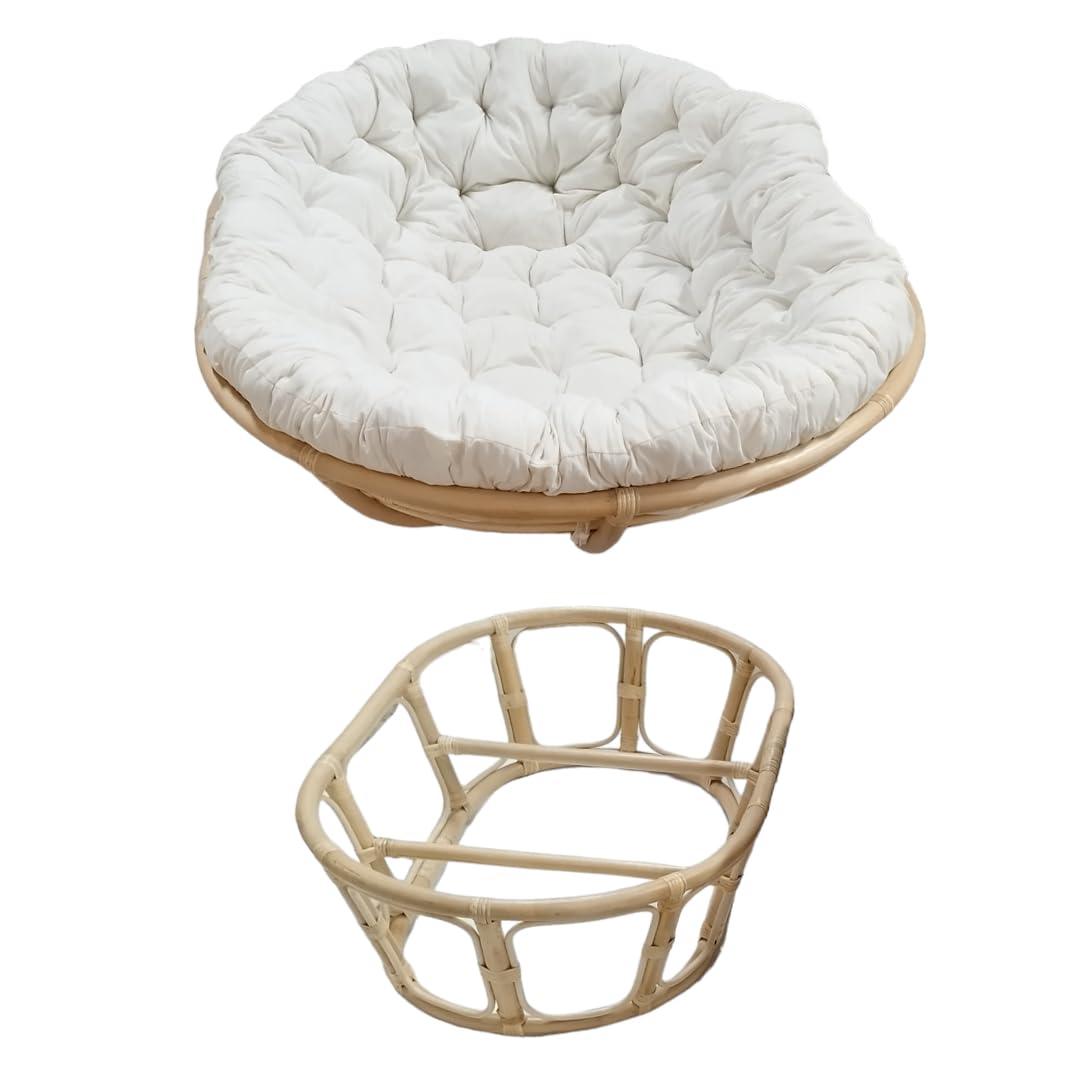 Meubletmoi Papasan / Loveuse Sessel, oval, 2-Sitzer, Natur-Rattan, mit dickem Kissen, gepolstert, cremefarben, Boho-Stil, lässig, Hazel