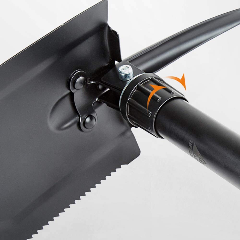 Pala De Nieve Plegable, Pala Multifuncional Pliegues De Acero De Alto Carbono con Bolsa De Transporte, Empuñadura Ergonómica, Black