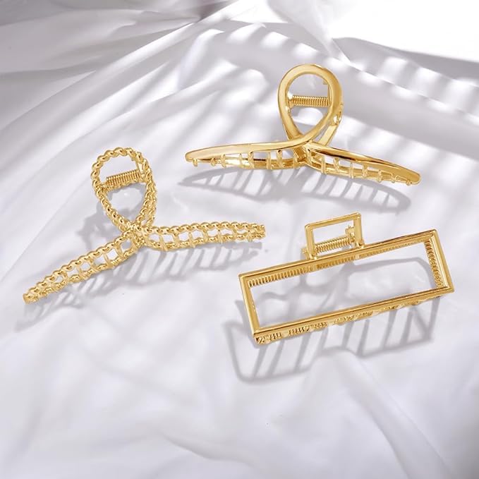 Metal Gold Large Hair Claw Clips for Women, Geometric Cross Square Jumbo Catch Barrette Clamps Clips for Thick Thin Hair, Fashion Aesthetics Hair Accessories Hairgrip Gifts image 5