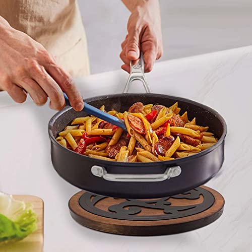 Cast-Iron-with-Wood-Trivets-Set-of-2-Wooden-Trivets-for-Hot-Dishes-8-inch-Round-Kitchen-Hot-Pads-for-Table-and-Kitchen-Counter-Heat-Resistant-Rustproof-Non-Slip-Durable-Hand-Crafted-Black - Urban Country Home Decor Cast-Iron-with-Wood-Trivets-Set-of-2-Wooden-Trivets-for-Hot-Dishes-8-inch-Round-Kitchen-Hot-Pads-for-Table-and-Kitchen-Counter-Heat-Resistant-Rustproof-Non-Slip-Durable-Hand-Crafted-Black