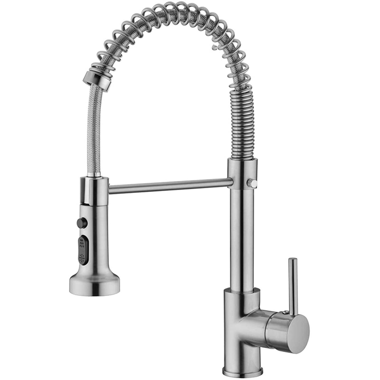 ZYCHSJXA Kitchen Bath Taps Faucet with Pull Down Sprayer, 304 Stainless Steel Spring Sink Faucet, High Arc Swivel Single Handle Hot and Clod Water Mixer,Brushed