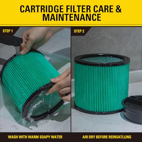 Image of Stanley HEPA Cartridge Filter Fits Most 5-18 Gal Wet /Dry Vacuums 08-2566H | High Efficiency, Washable & Reusable Replacement Filter