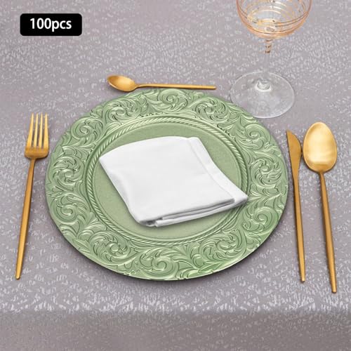 Set de 100 platos reutilizables redondos verdes miniatura 7