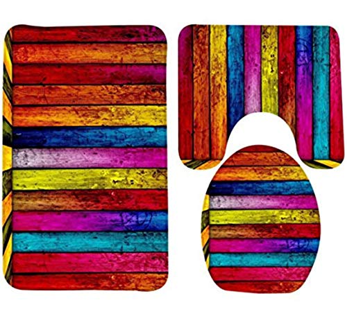 JMAHM 3-teiliges Set Badematten, rutschfest, Badezimmerteppich, WC-Vorleger, WC-Sitzbezug, Vorleger (bunt)