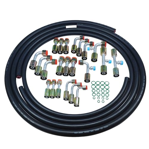 26Pcs AC Hose Kit, 6.5Ft Air Conditioning Hose and Fitting Kit - Includes 6.5Ft 6810 AC Hoses and 6810 AC Fittings, Universal Automotive AC Hose Kit with O-Ring