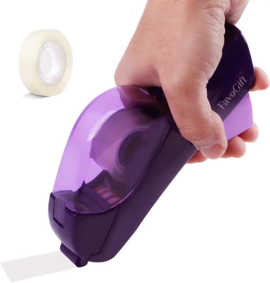 Automatic Tape Dispenser, Handheld Packaging Tape Dispenser with Auto Cutter, One-Handed, Safe & Convenient, Compatible with 12 to 19 mm Tape (Purple)